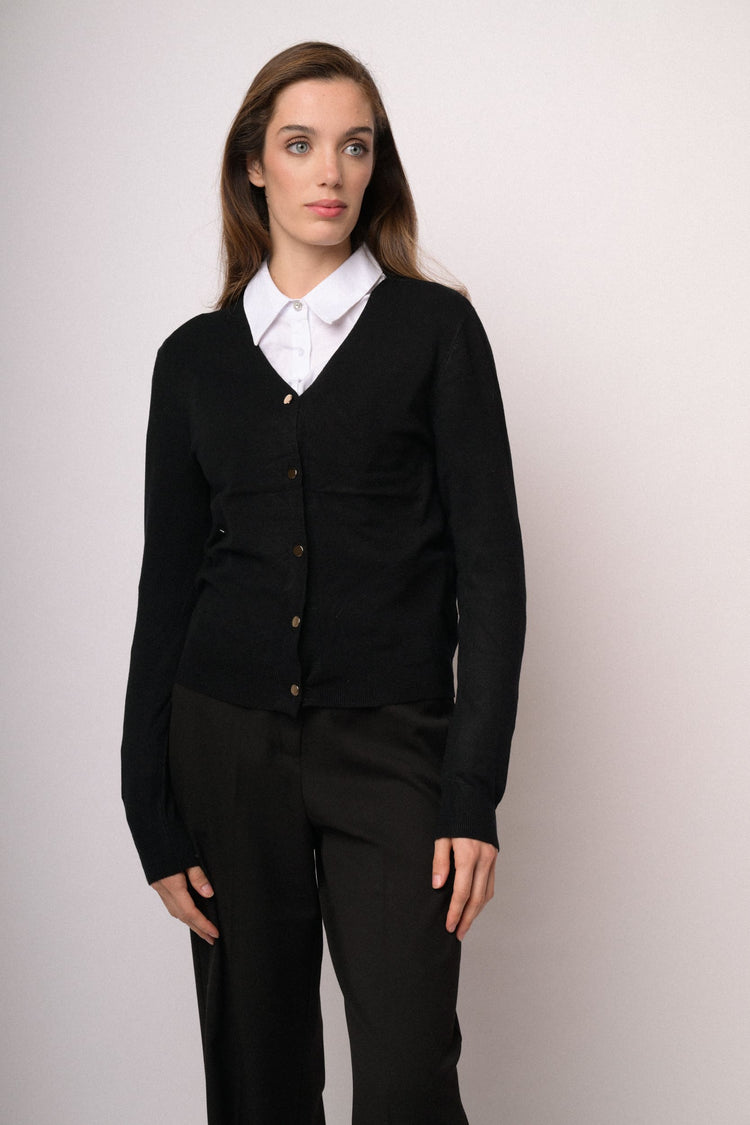 Cardigan nero con bottoni dorati