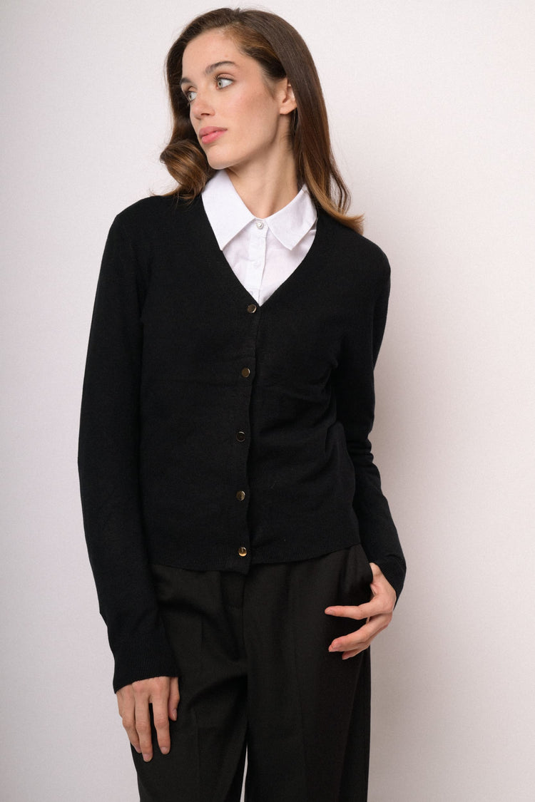 Cardigan nero con bottoni dorati