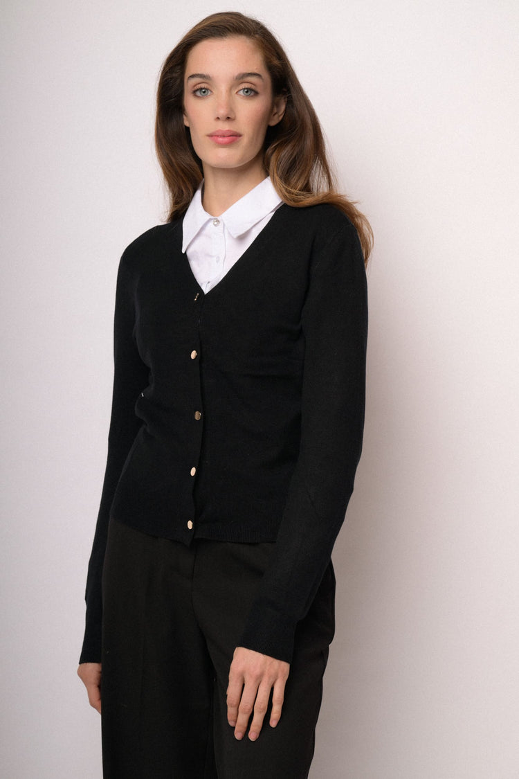 Cardigan nero con bottoni dorati