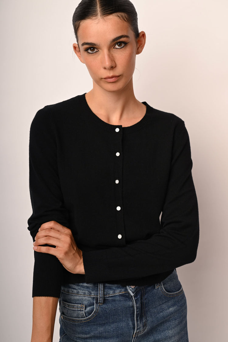 Cardigan con bottoni strass