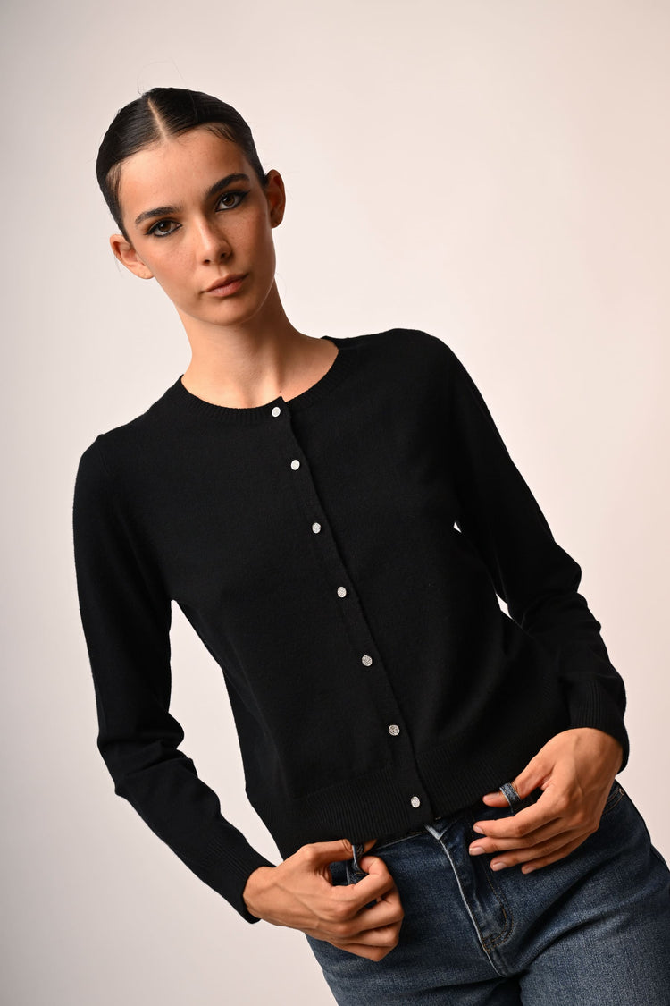 Cardigan con bottoni strass