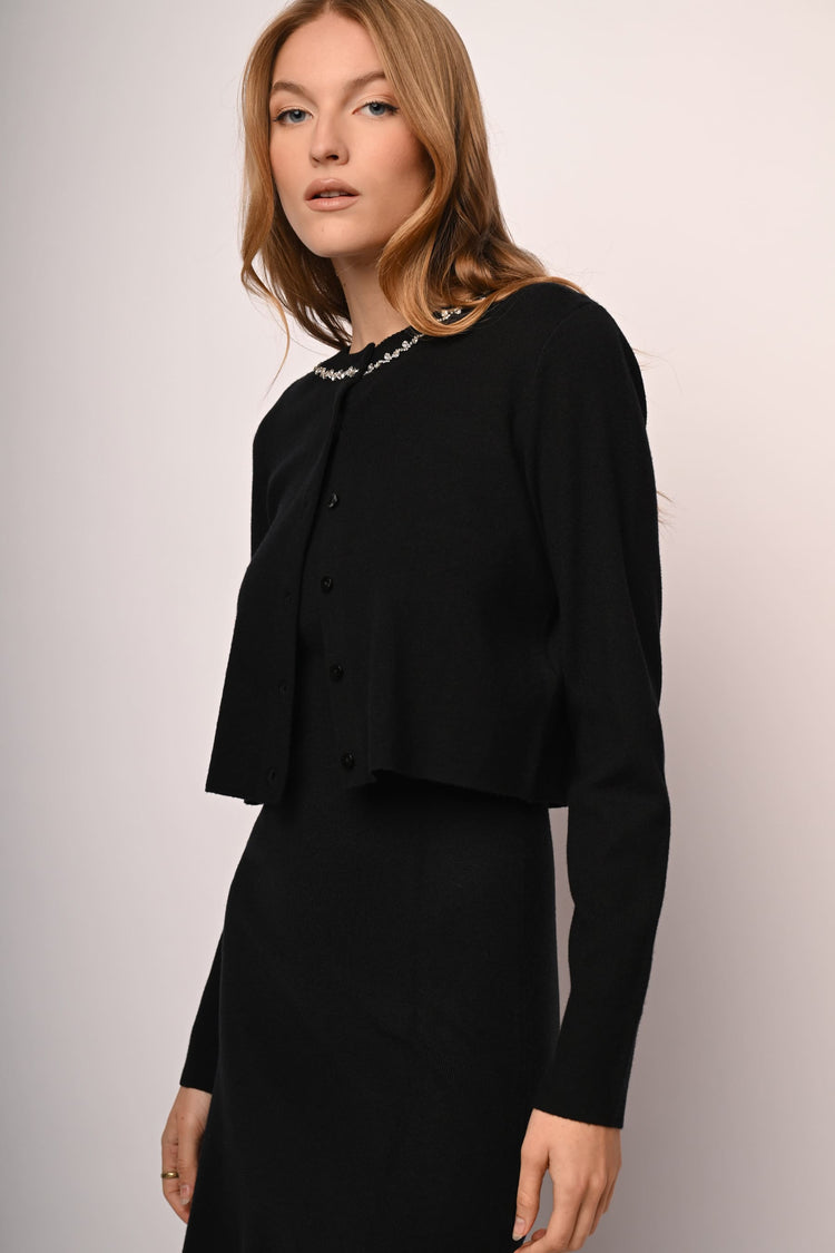 Cardigan con scollo profilato in strass