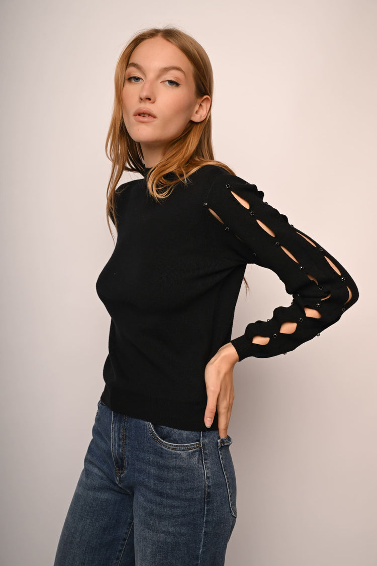 Lupetto con cut-outs e strass