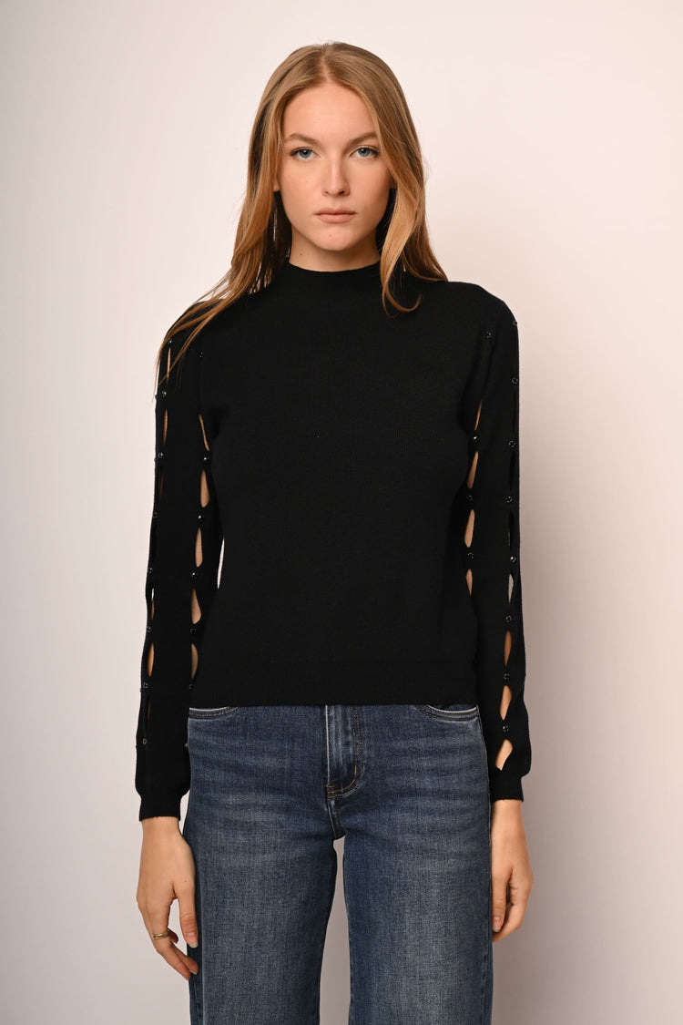 Lupetto con cut-outs e strass