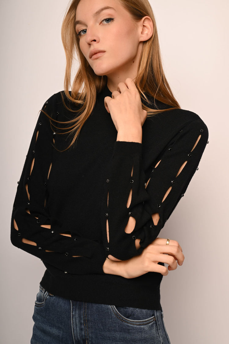 Lupetto con cut-outs e strass