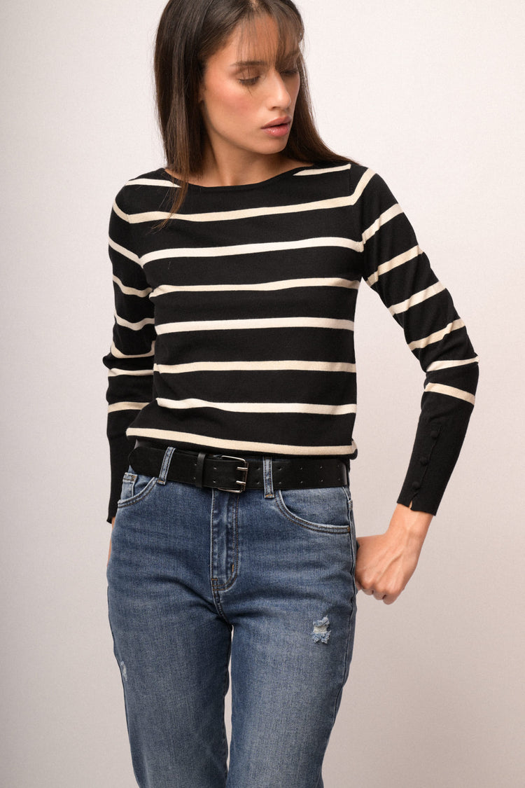 Maglia girocollo righe e lurex