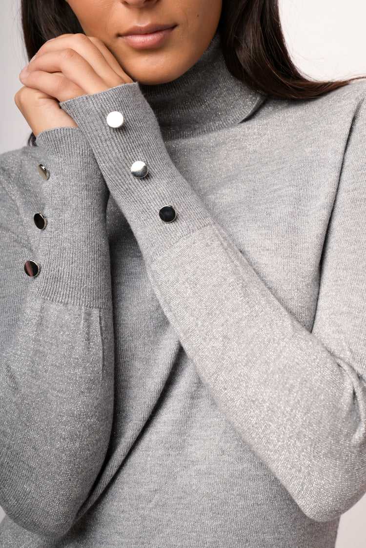 Maglia dolcevita con bottoni lurex