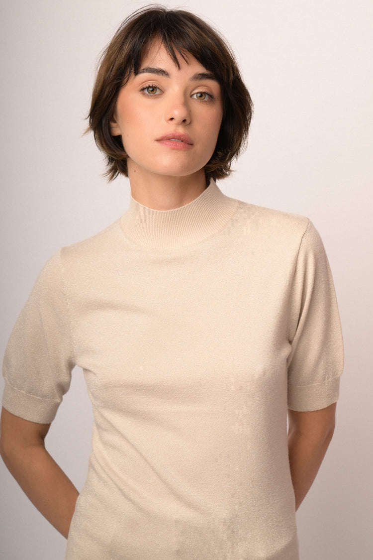 Maglia dolcevita lurex manica corta