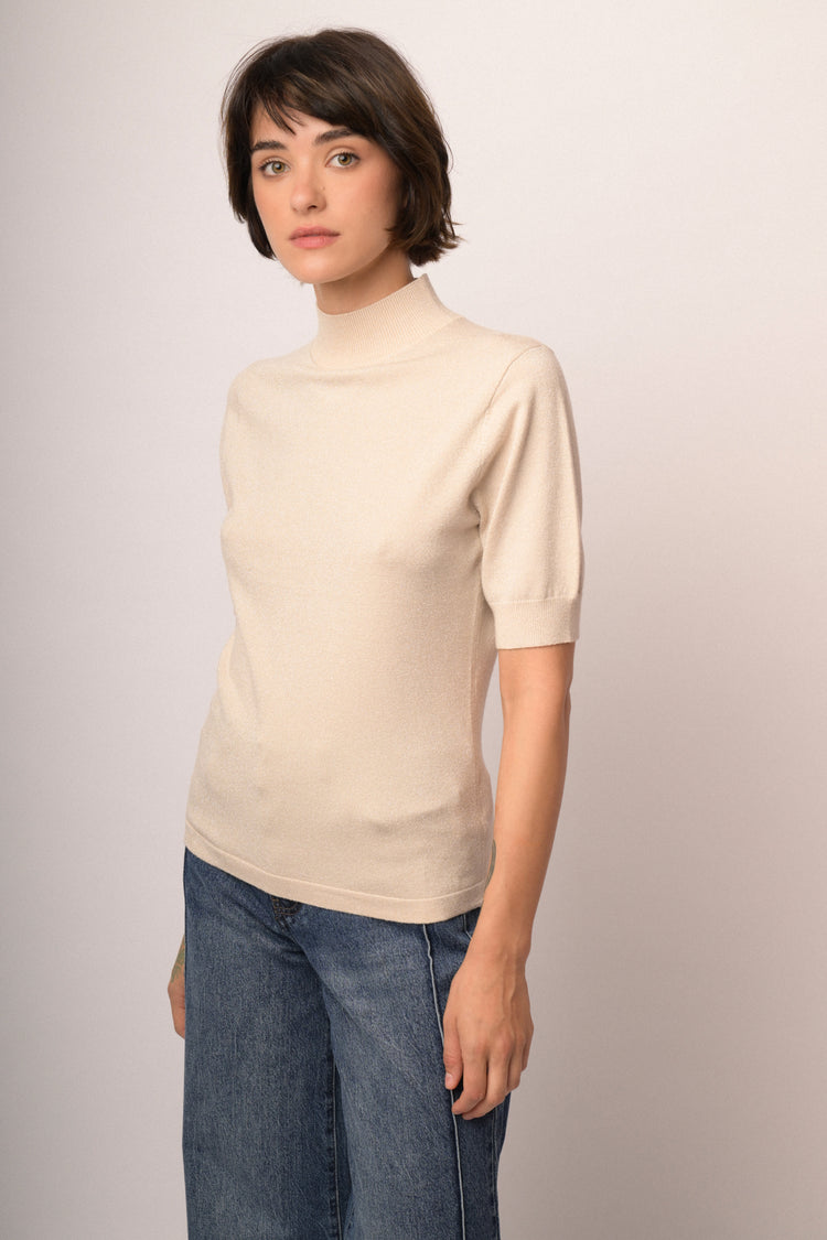 Maglia dolcevita lurex manica corta