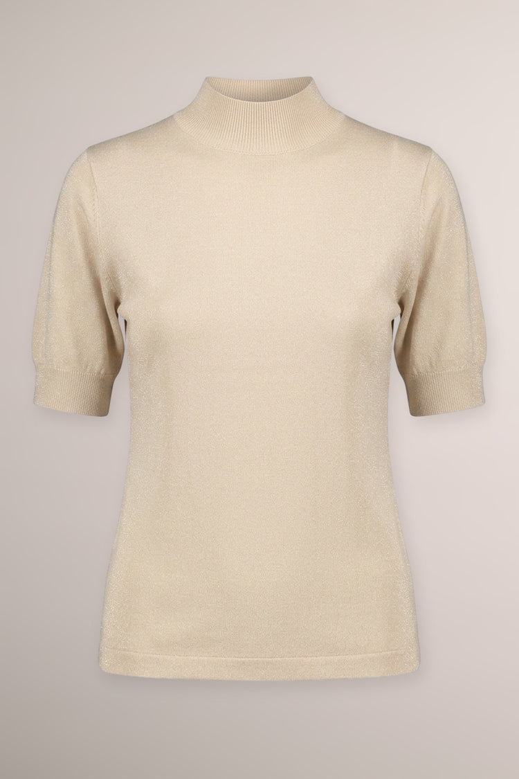 Lupetto a maniche corte in maglia lurex beige