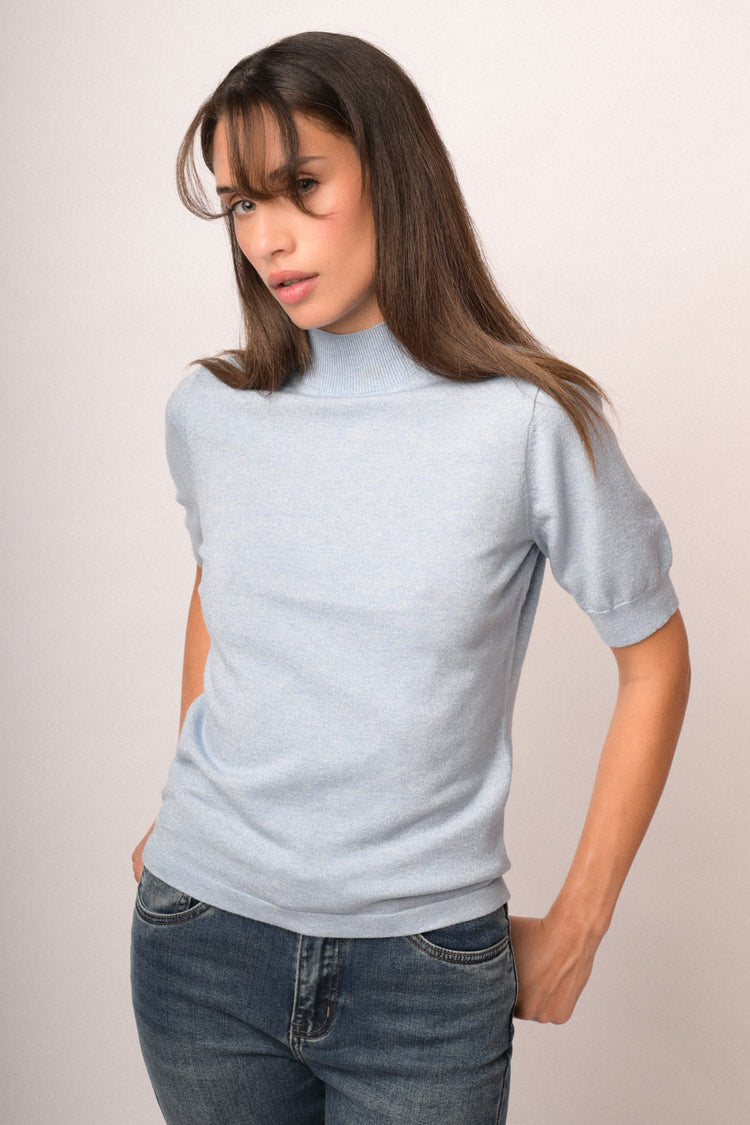 Maglia dolcevita lurex manica corta