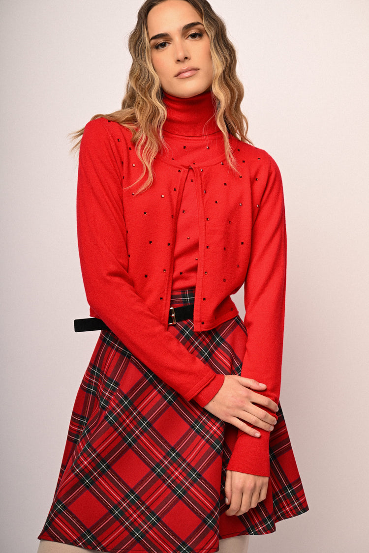 Cardigan crop con decorazione strass
