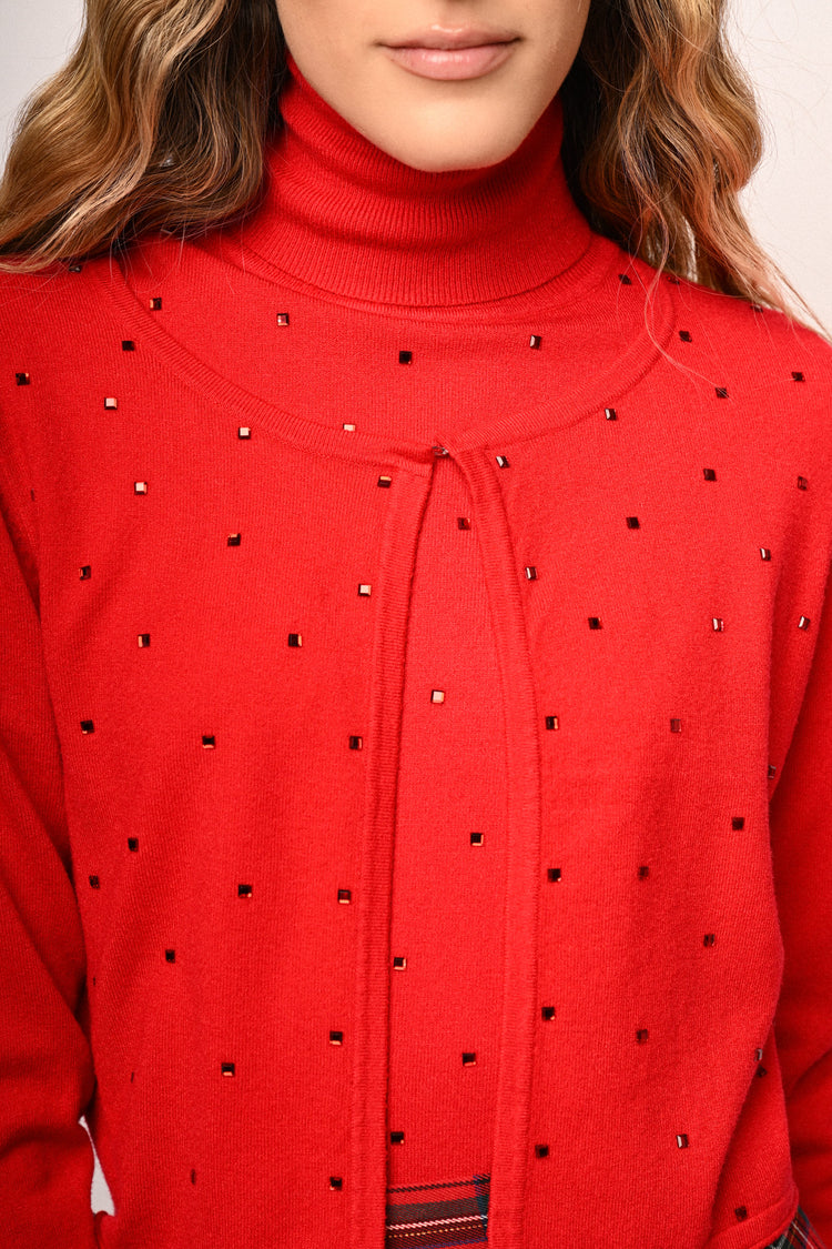 Cardigan crop con decorazione strass