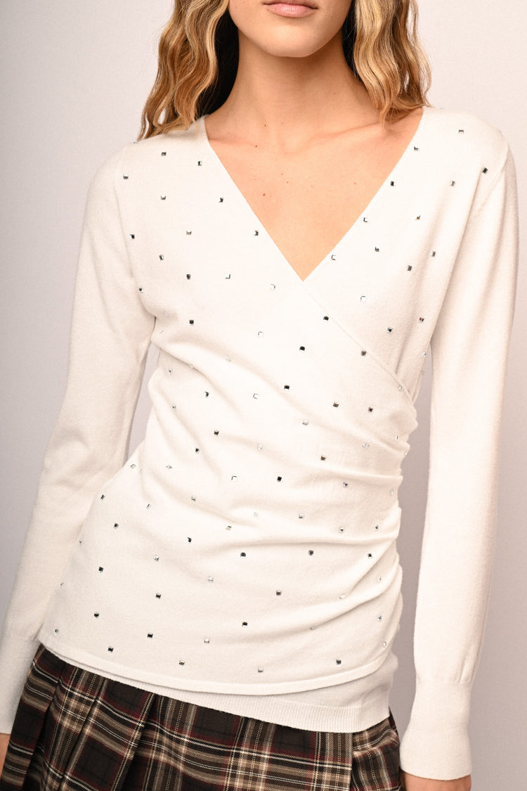 Pull incrociato con decorazione strass