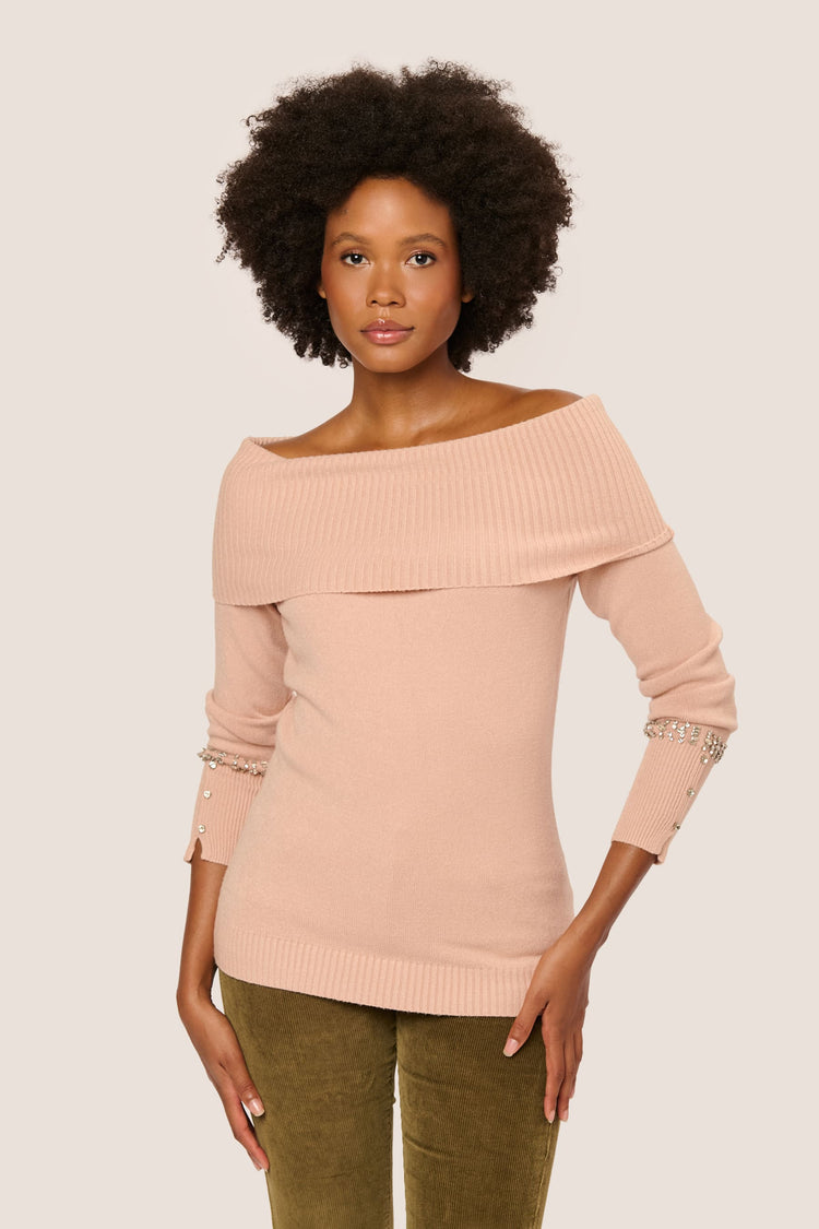 Pull con spalle scoperte e strass