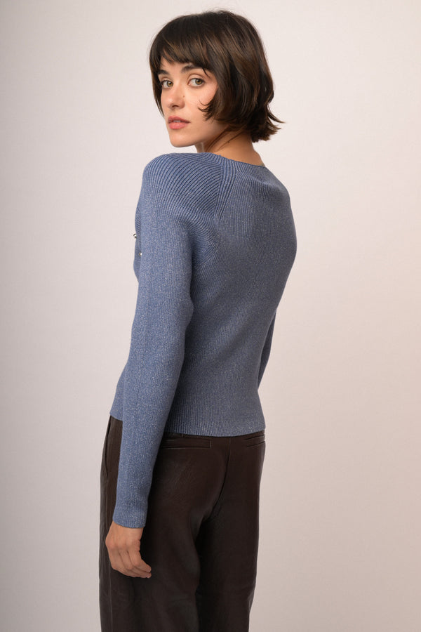 Pull in maglia lurex carta da zucchero con bottoni decorativi