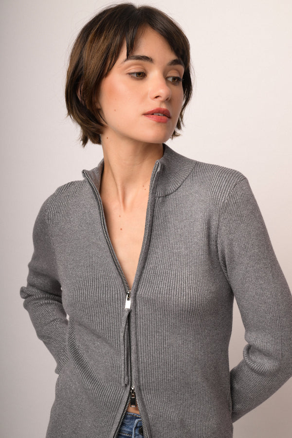 Cardigan a giacchetto con zip lurex