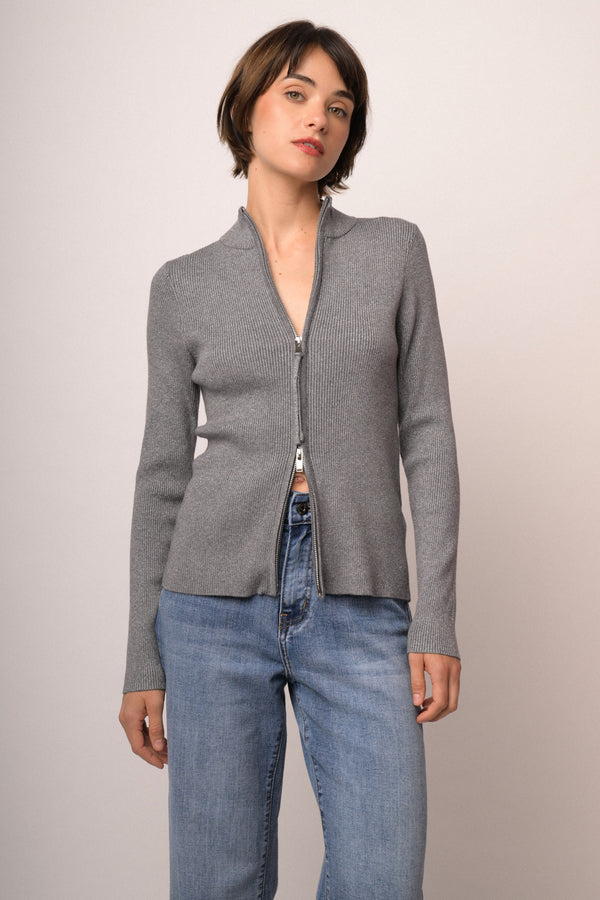Cardigan a giacchetto con zip lurex