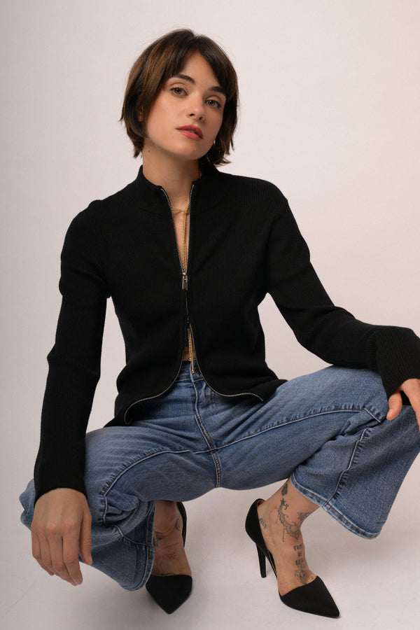 Cardigan a giacchetto con zip