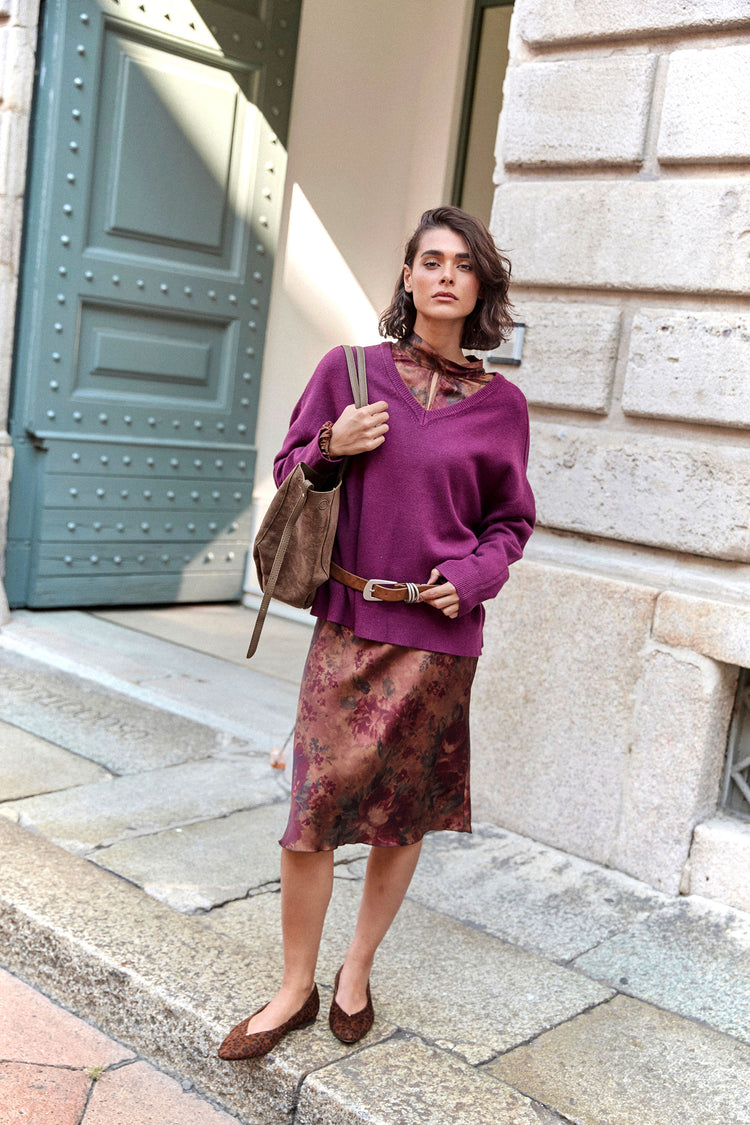 Maglia over con scollo a V bordeaux