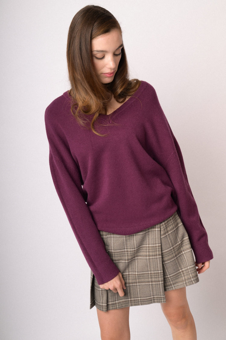 Maglia over con scollo a V bordeaux