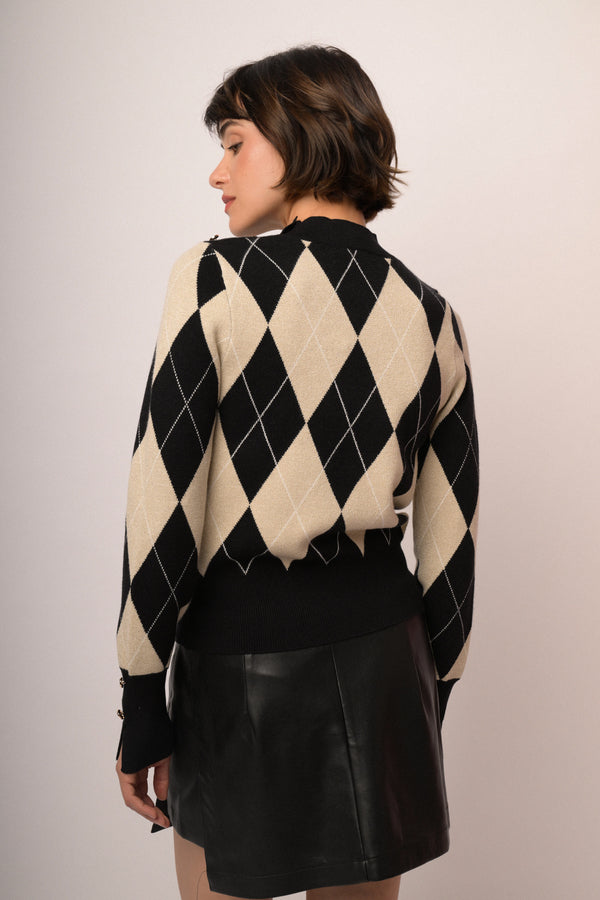 Lupetto con motivo a rombi beige/multicolor