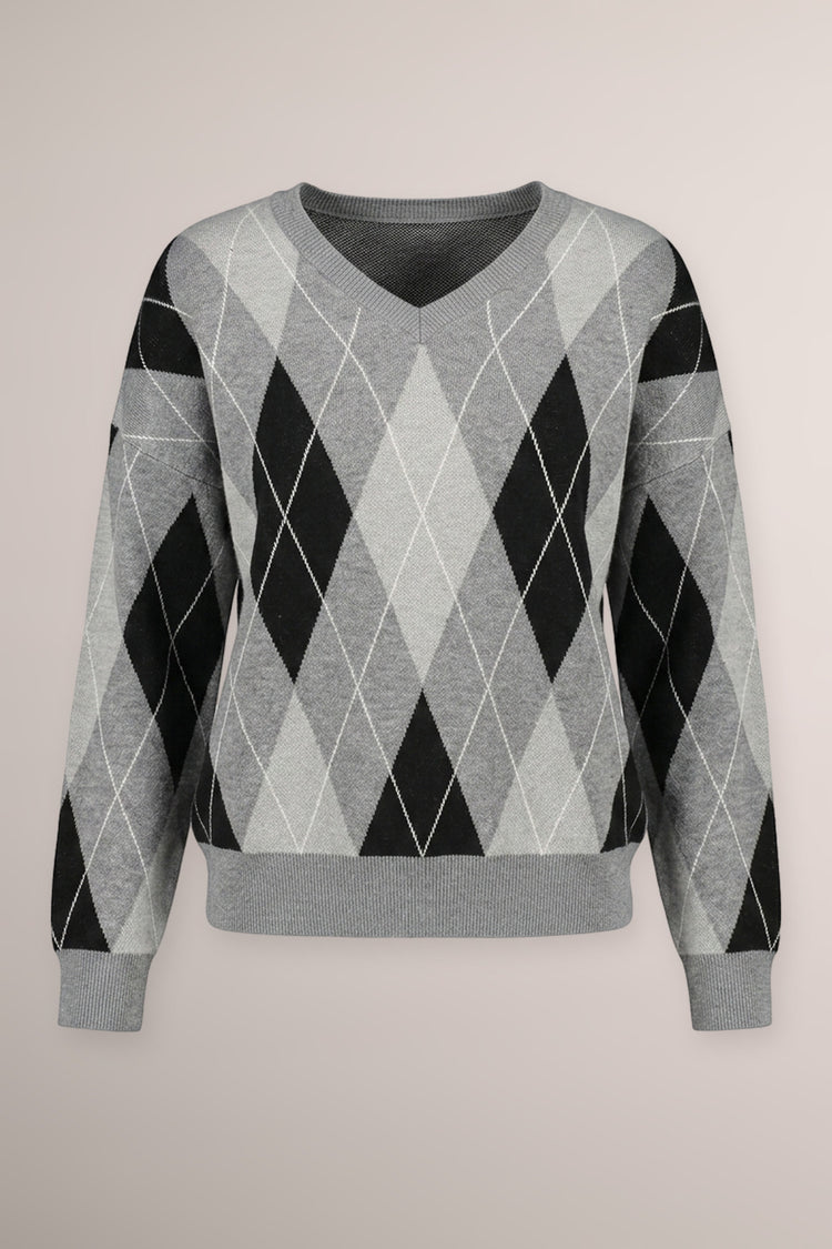 Pull in maglia a rombi grigio/multicolor