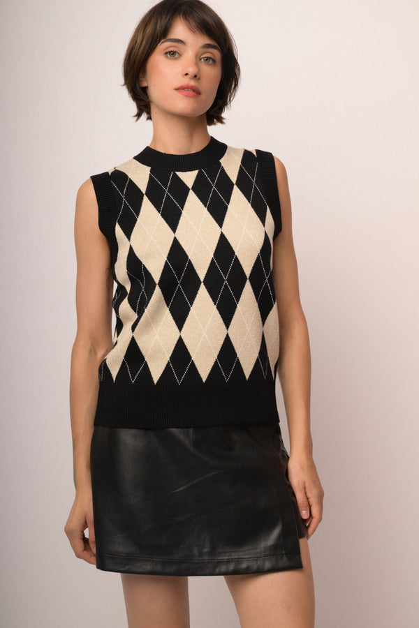 Top in maglia lurex a rombi beige/multicolor
