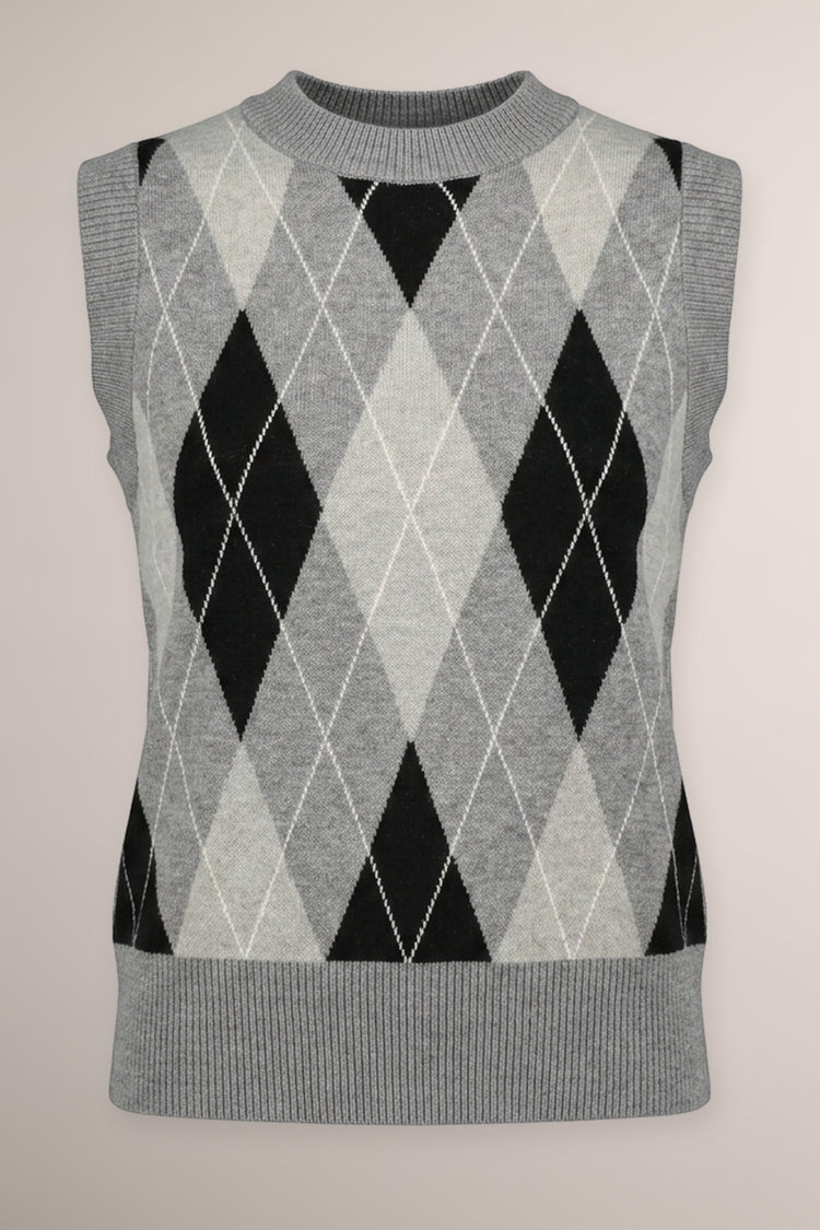 Top in maglia lurex a rombi grigio/multicolor