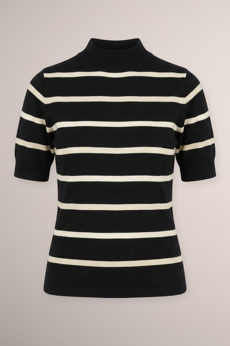 Lupetto in maglia lurex a righe nero/avorio