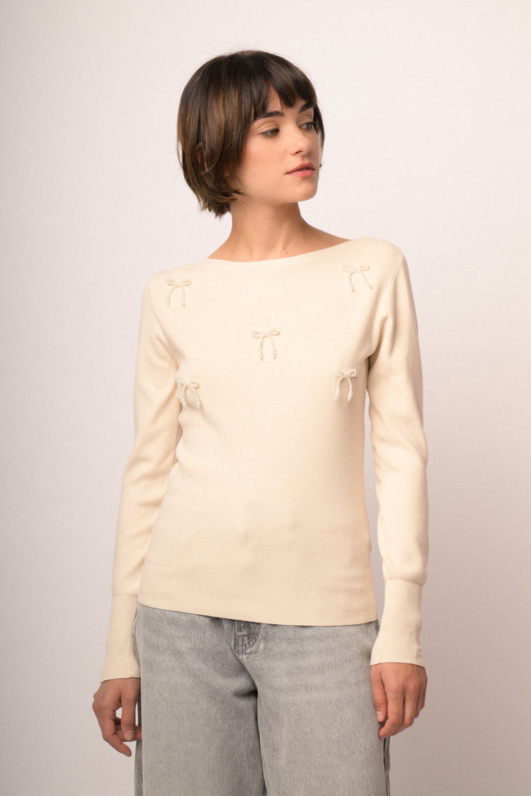 Maglia shiffer con fiocchi perline