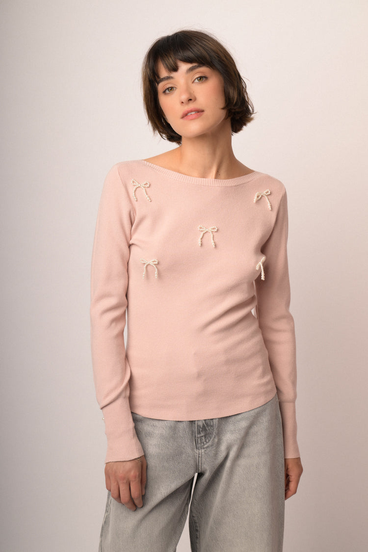 Maglia shiffer con fiocchi perline