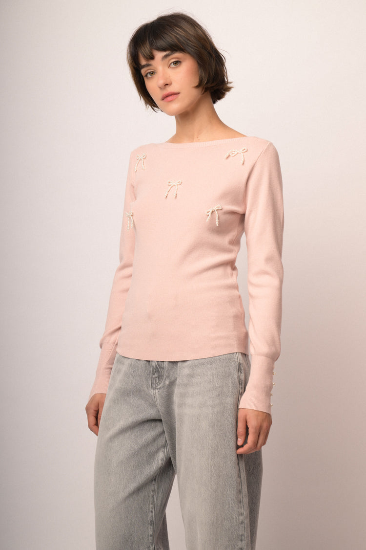Maglia shiffer con fiocchi perline