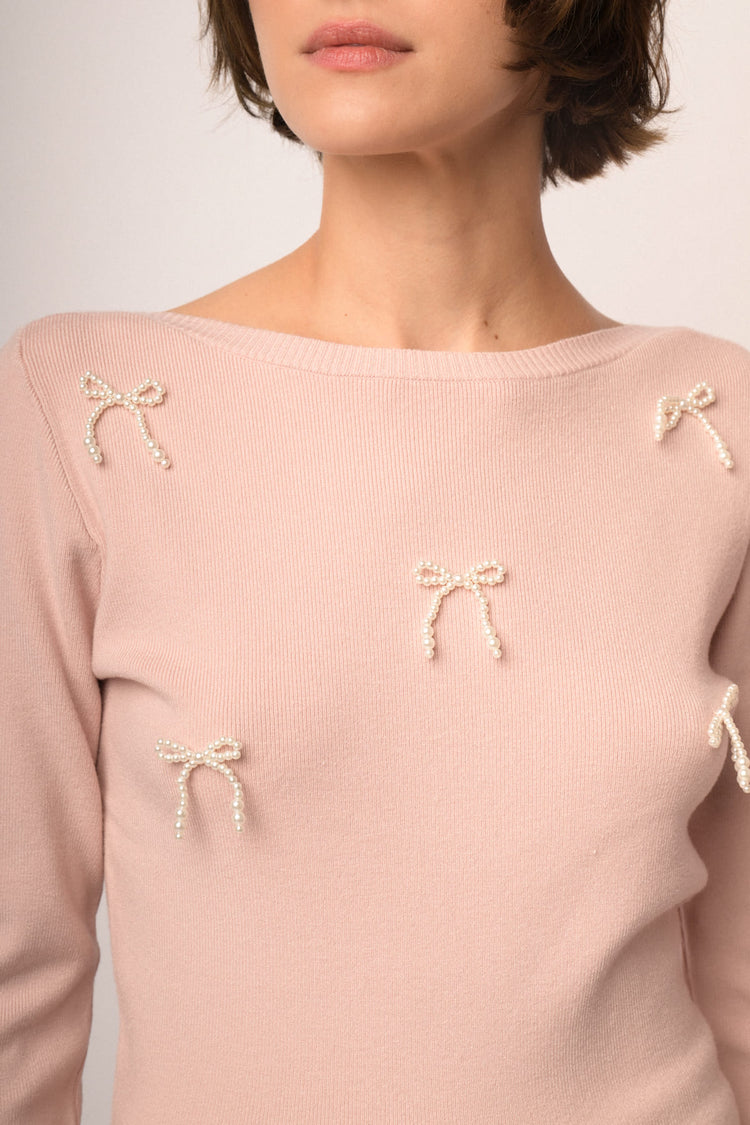 Maglia shiffer con fiocchi perline