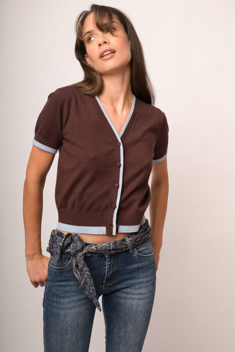 Cardigan profili lurex manica corta