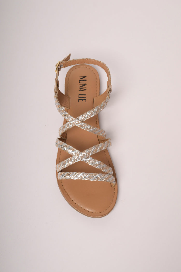 Sandali flat con cinturini intrecciati argento