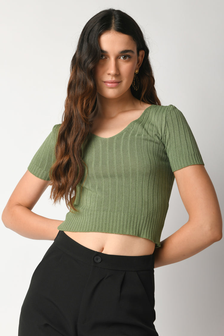 Top crop con scollo a V