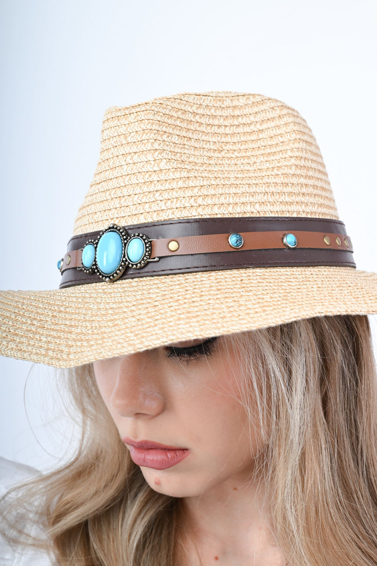 Cappello boho in rafia