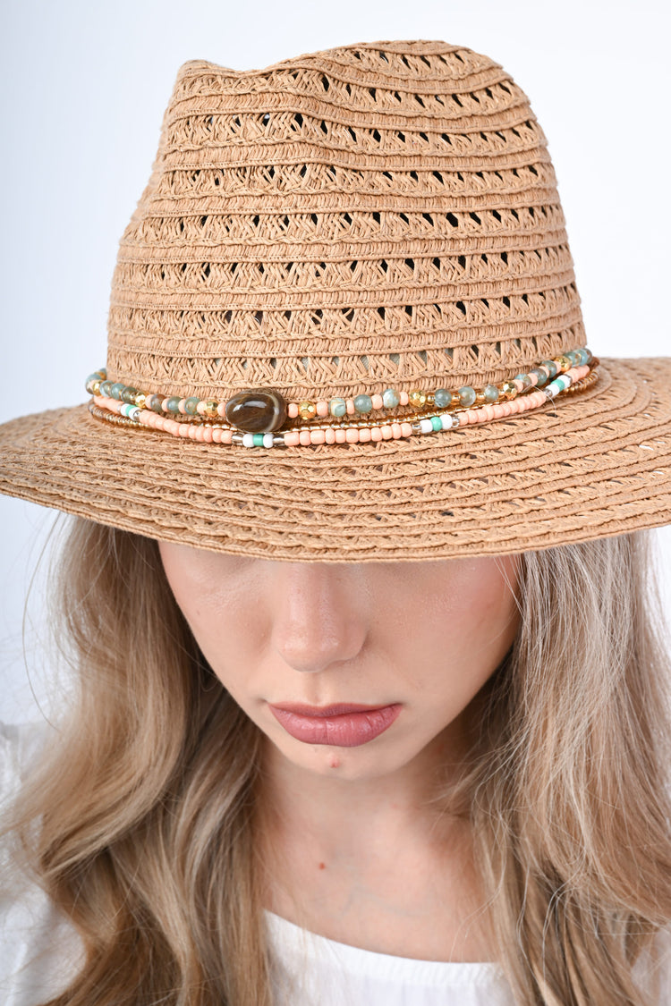 Cappello boho in rafia