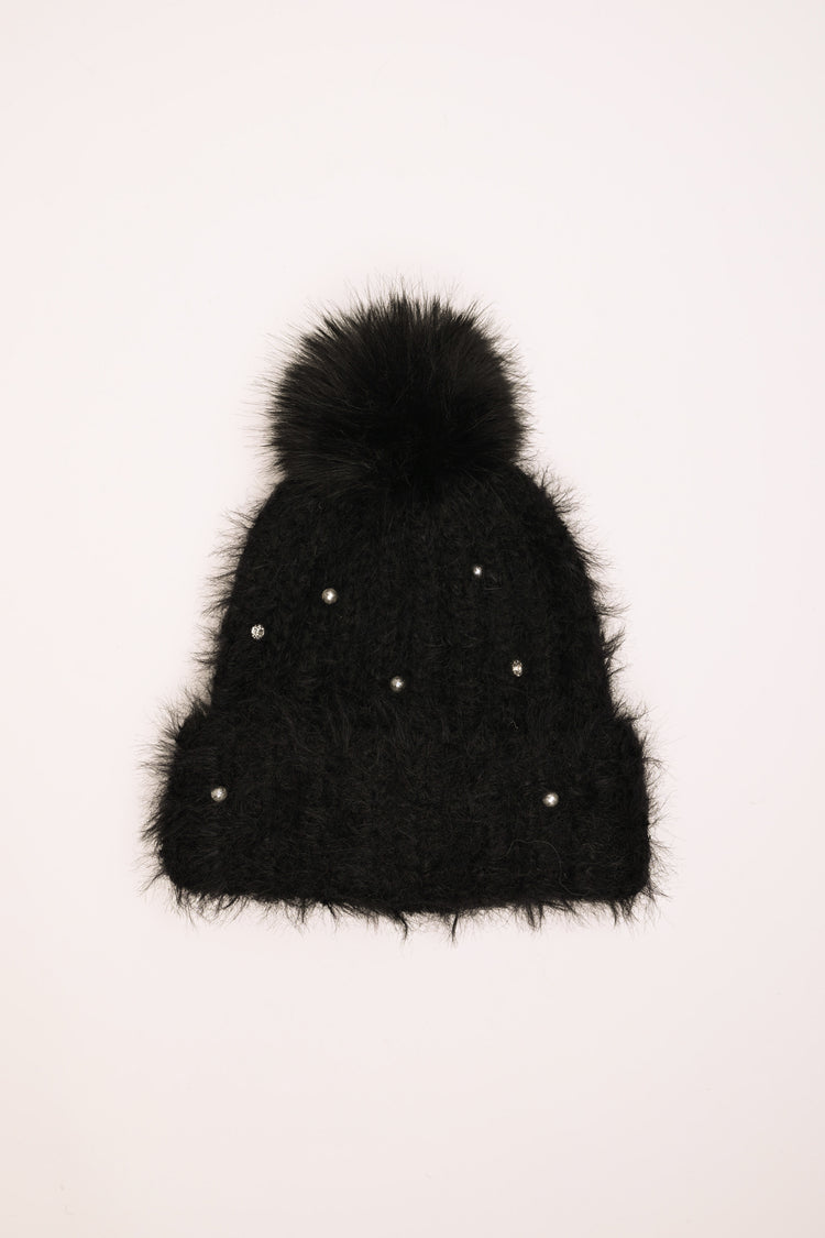 Berretto con strass e pompon