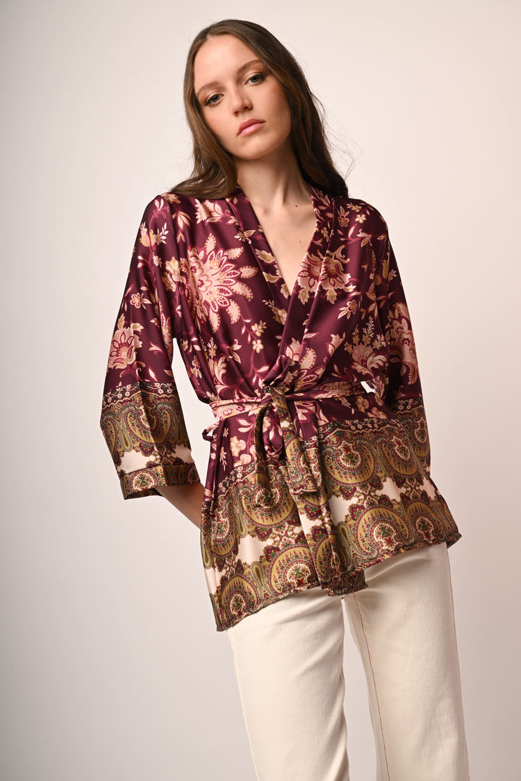 Giacca a kimono con stampa etnica
