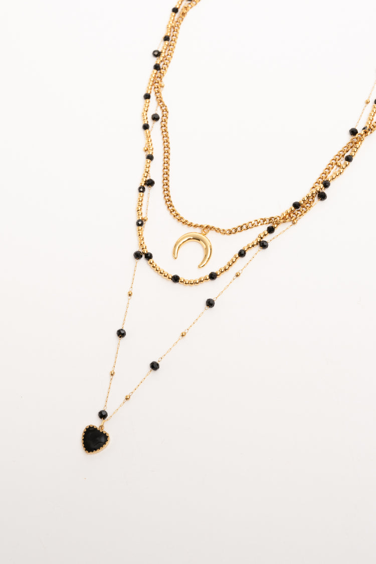 Collana a fili multipli con pendenti oro & nero
