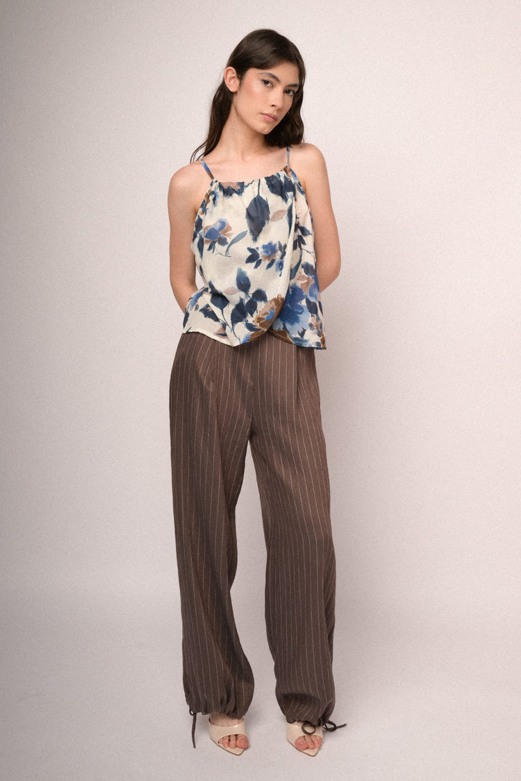 Top in cotone a stampa floreale multicolor