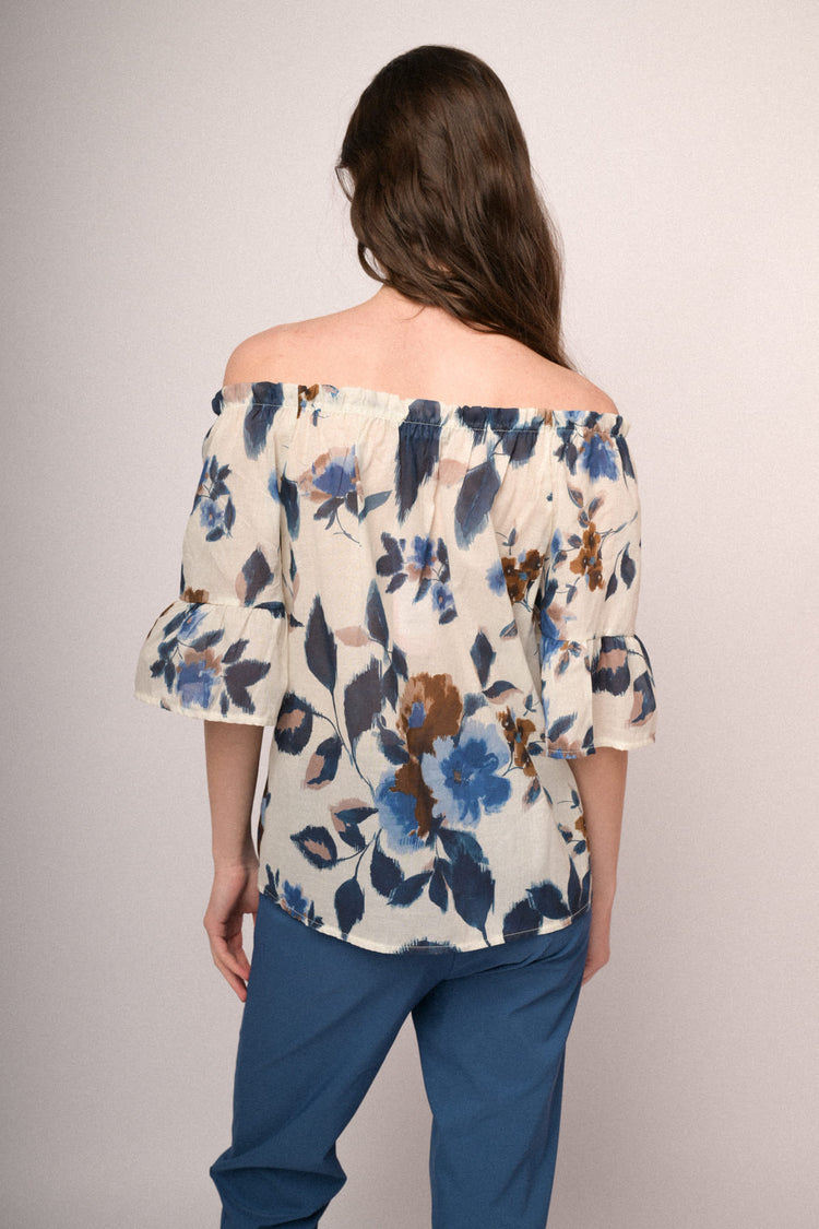 Blusa a spalle scoperte con stampa floreale multicolor