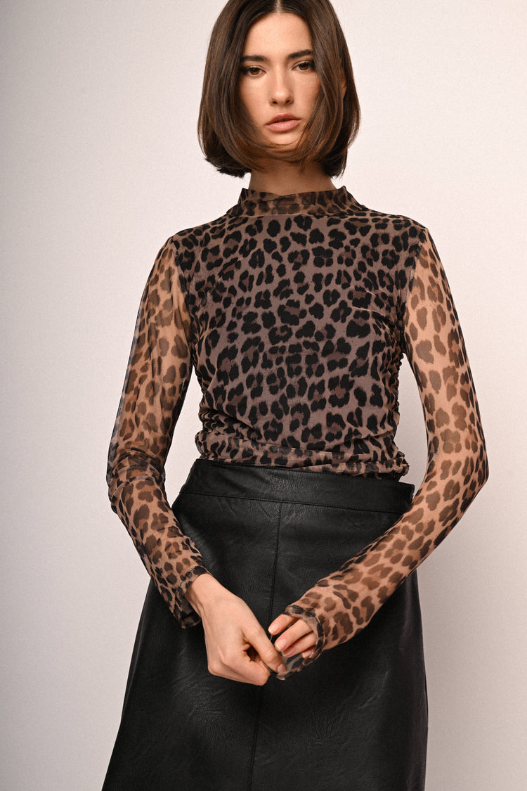 Top in tulle a stampa animalier