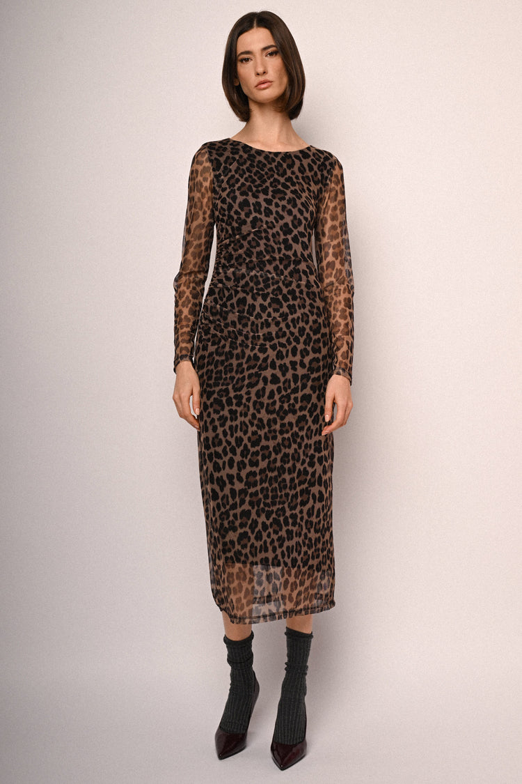 Abito midi in tulle a stampa animalier