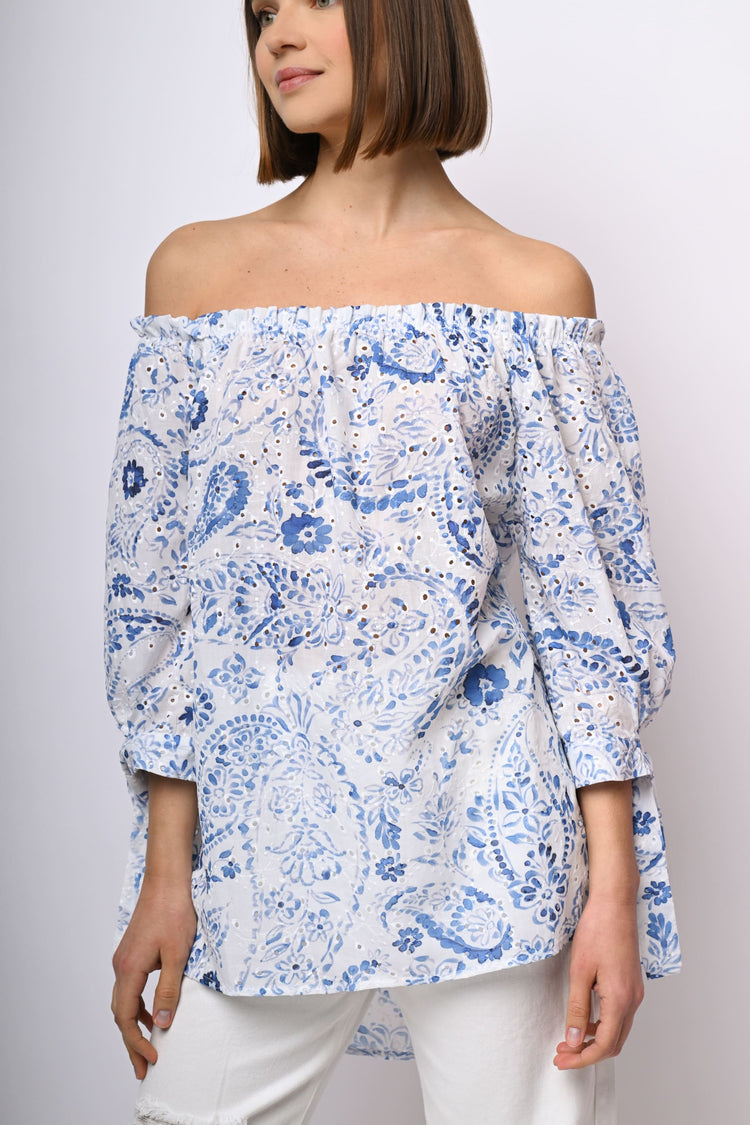 Blusa in pizzo Sangallo con spalle scoperte