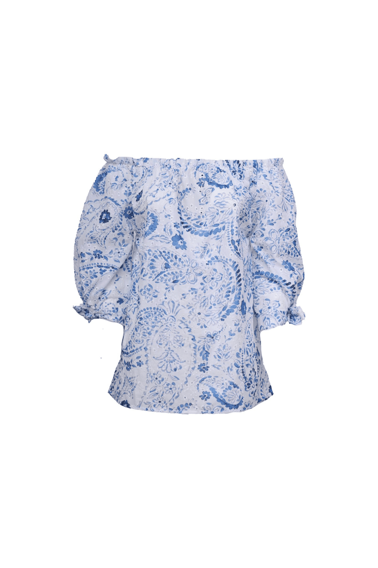 Blusa in pizzo Sangallo con spalle scoperte