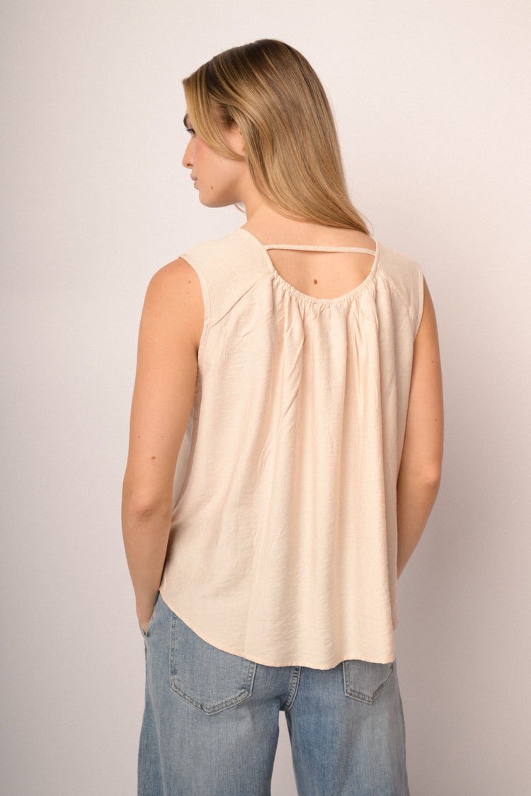 Top basic con drappeggi beige