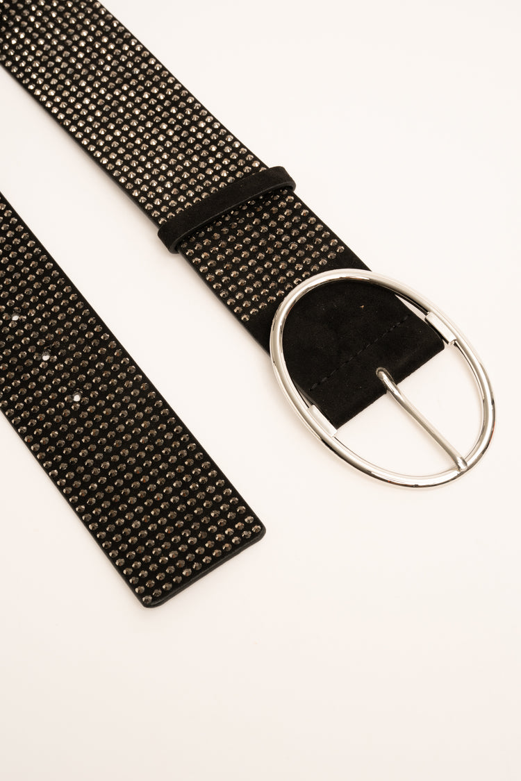Cintura alta nera con decorazione strass